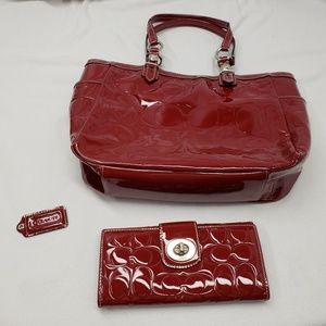 Coach Wine Shiny Purse with Matching Wallet